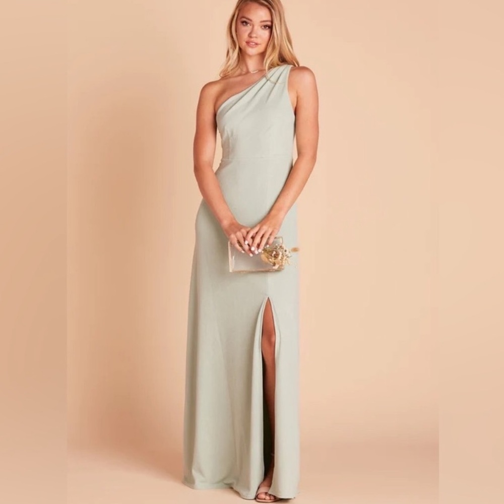 Birdy Grey NEW Kira Dress Sage XL Crepe Maxi One Shoulder Wedding Guest Prom